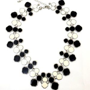 Bold Black White & Silver Geometric Octagon Enamel 17" Statement Necklace JN1236